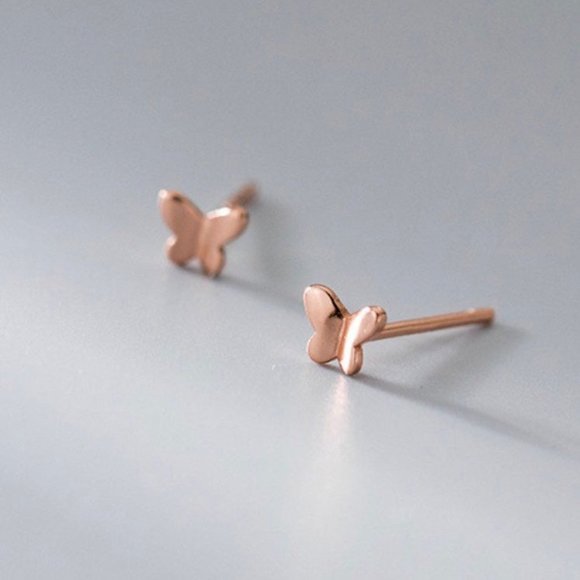 A pair S925  butterflies stud earrings- SS009 Rose Gold - Picture 4 of 4